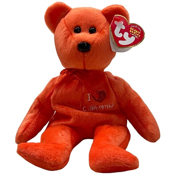 TY Beanie Babies I LOVE CALIFORNIA Orange Bear w/ Original Tags 2004 Baby - Picture 1 of 7